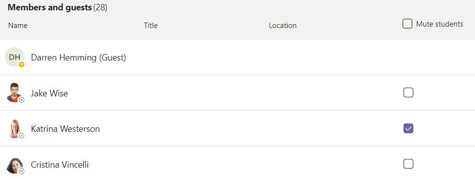 muting students in Microsoft Teams