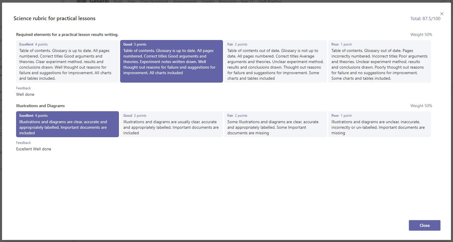 Rubric in Teams