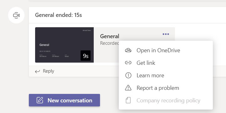 Meeting recording stored in OneDrive or SharePoint in Teams