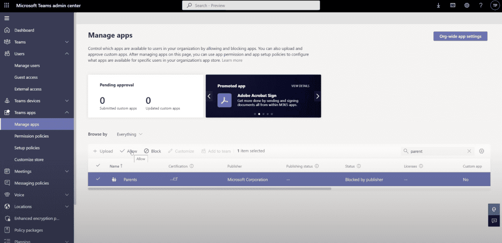 Turn on the Parent Connection app in Teams