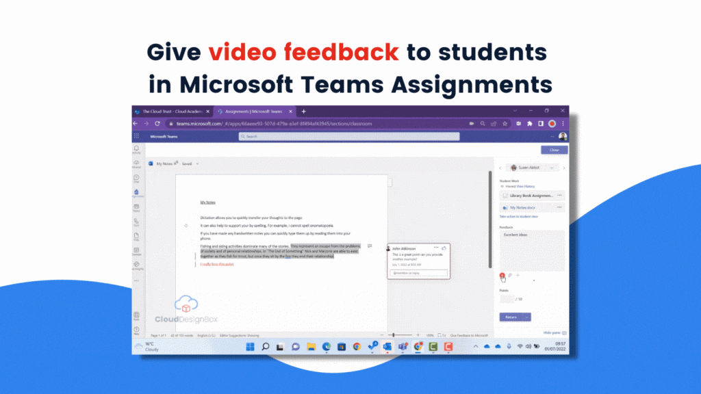 Give video feedback to students in Microsoft Teams Assignments