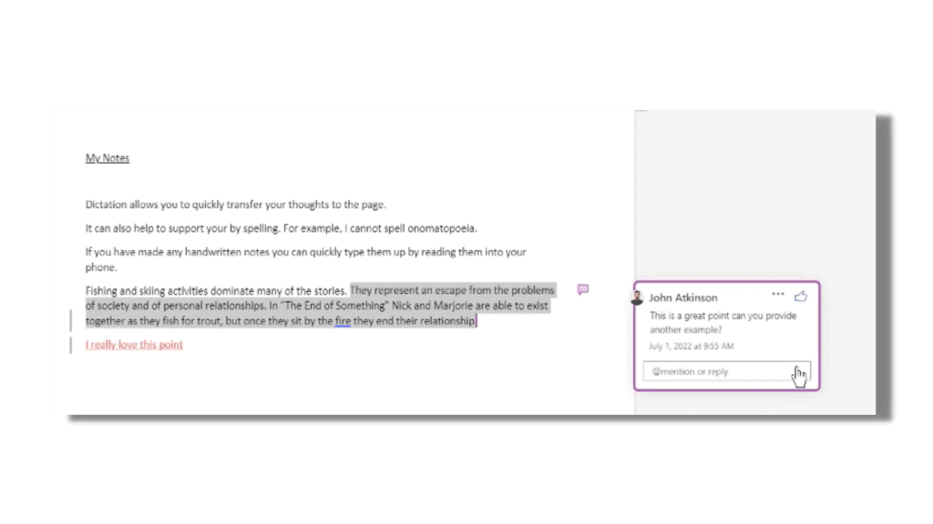 Rich Feedback Review Mode Comment Example