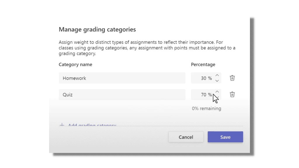 Weighted Grading Categories in Microsoft Teams