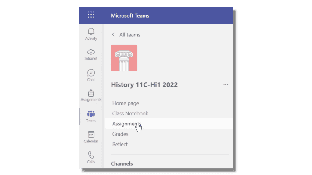 Viewing assignments from Class Teams
