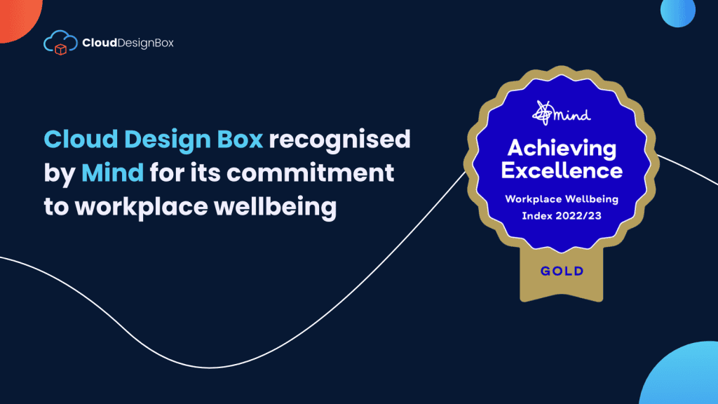 Cloud Design Box logo with workplace wellbeing award badge.