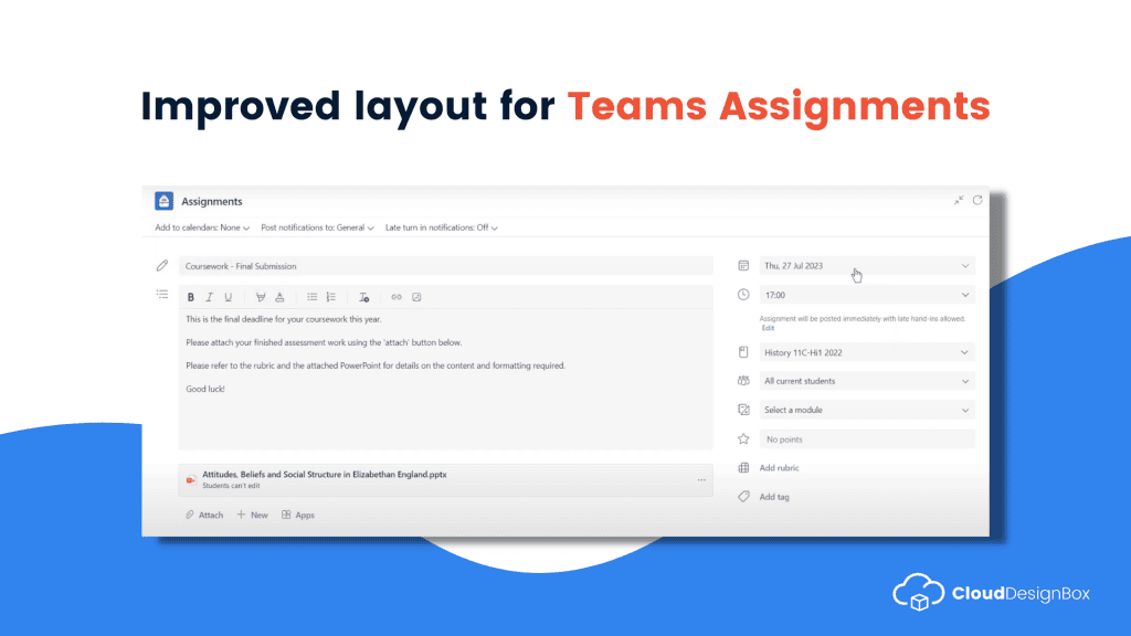 Improved layout for Microsoft Teams Assignments