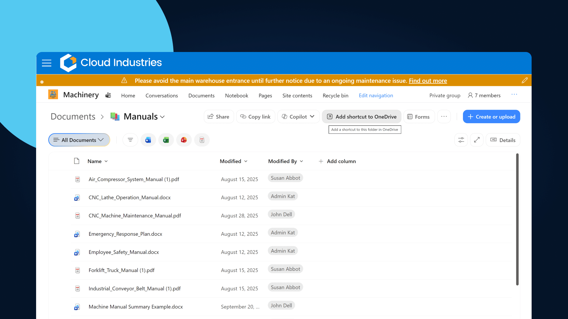 Add shortcut to OneDrive in SharePoint